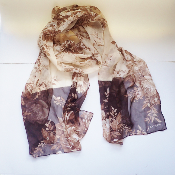 Echo Accessories - Echo Cream/Brown Floral Silk Scarf